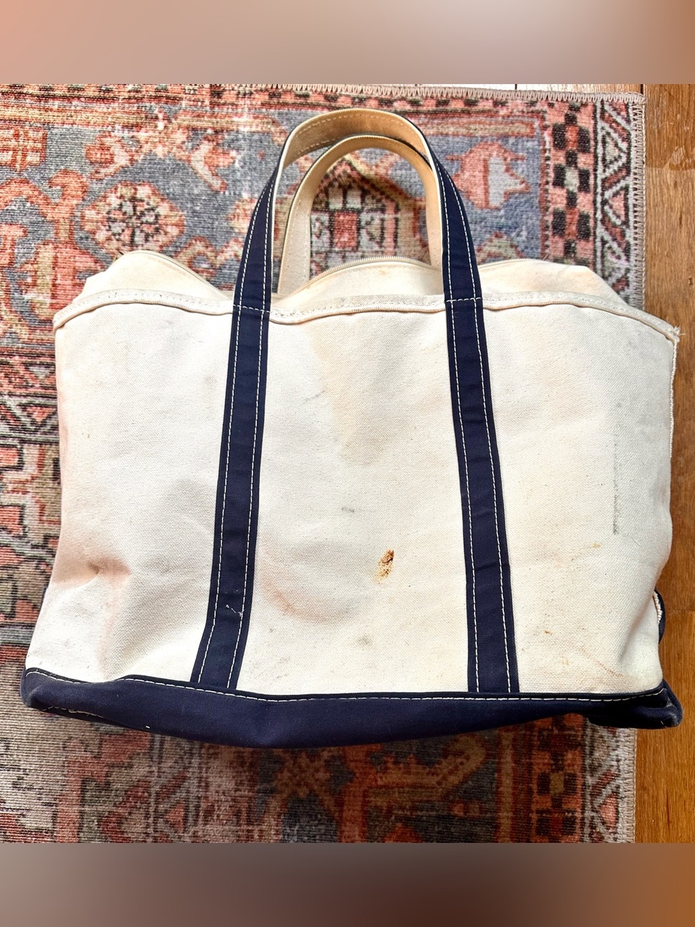 Vintage L.L.Bean Boat & Tote Large Zip Top Navy Canvas Green Label USA 🇺🇸 - Picture 4 of 15